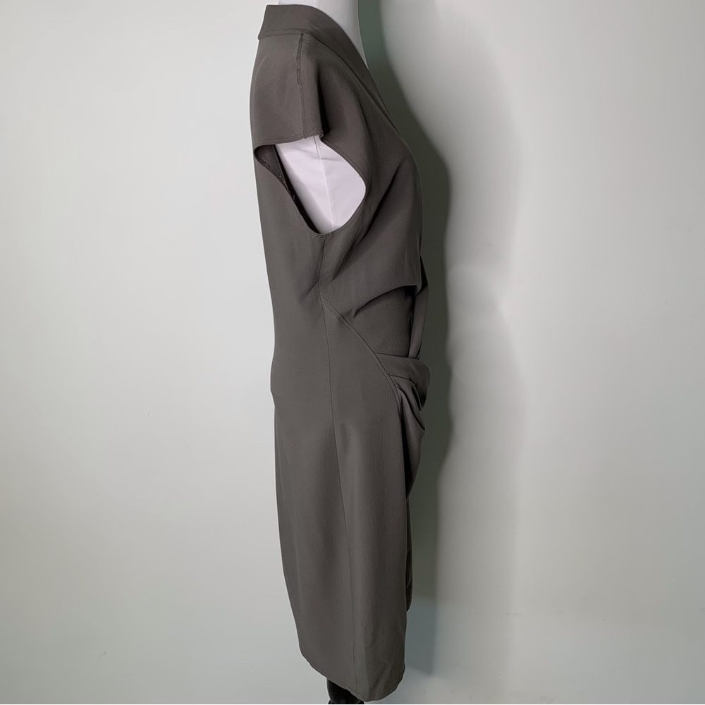 Helmut Lang Women's Grey V-Neck Wrap Sheath Wool Sleeveless Dress Size 10 - Picture 4 of 13